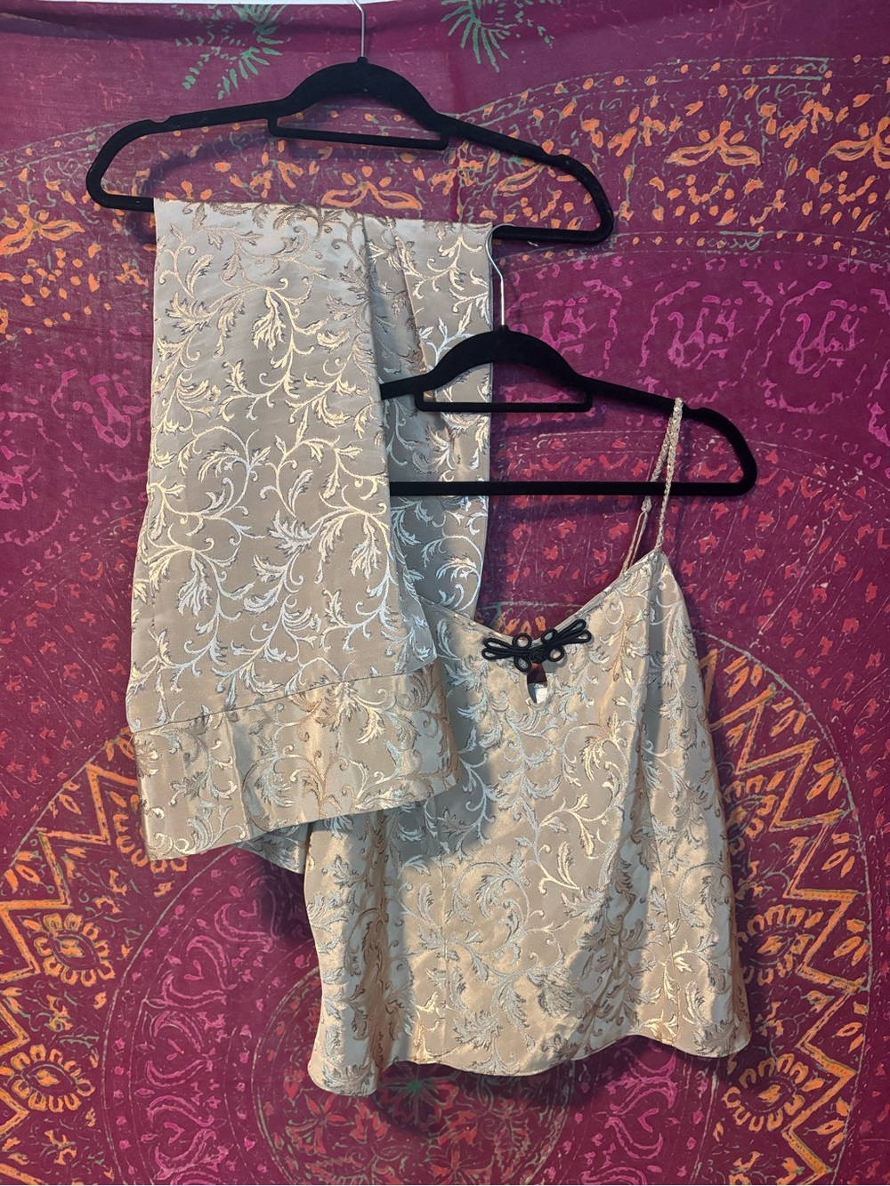 Avenue Body Two Piece Lingerie Pajama Set with Black Trim - Taupe
